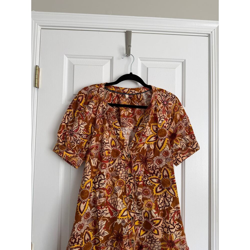 Pilcro Anthropologie Rust Mustard Abstract Boho Dress - Picture 3 of 6